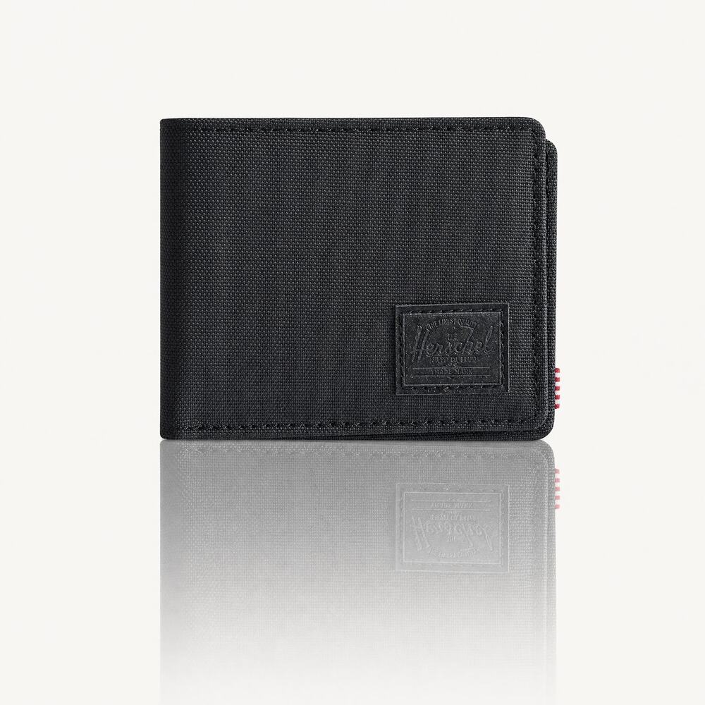 Herschel Supply Co. Roy Bifold Wallet Black Canvas - Red White Striped Lining